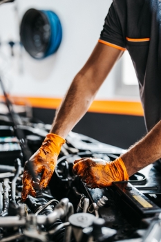 Preview: Grippaz Nitril Handschuhe mit Fischschuppenmuster 50 Stück Farbe Orange Größe XL